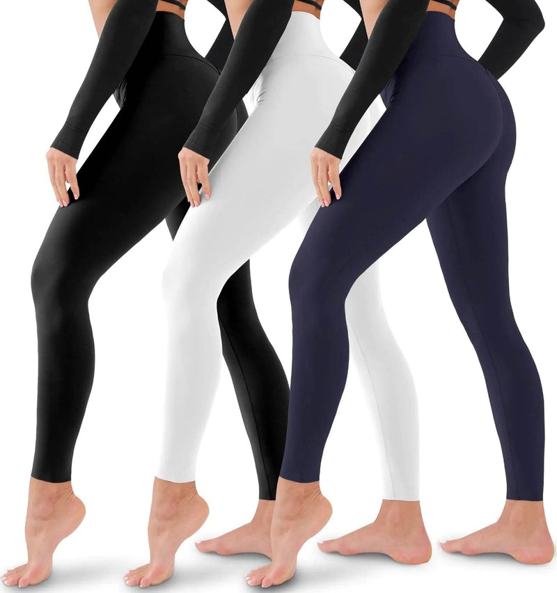 3 Pack Leggings for Women-No See-Through High Waisted Tummy Control Yoga Pants Workout Running Legging Assorted23 Large-X-Large - Global Merch Markets