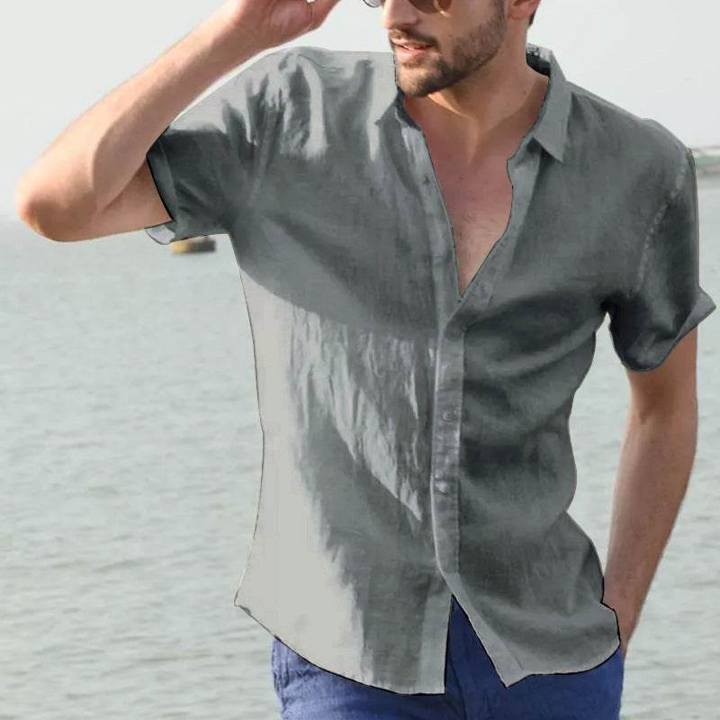 Summer Short-sleeved Shirt Casual Button Tops Men Clothing - Global Merch Markets