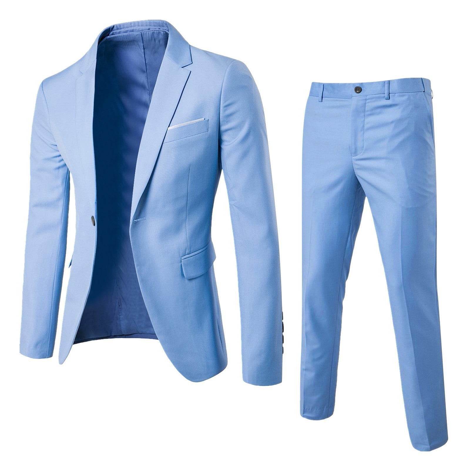 Men's two-piece suit business professional formal suit small suit Korean version groomsman groom's wedding dress - Global Merch Markets