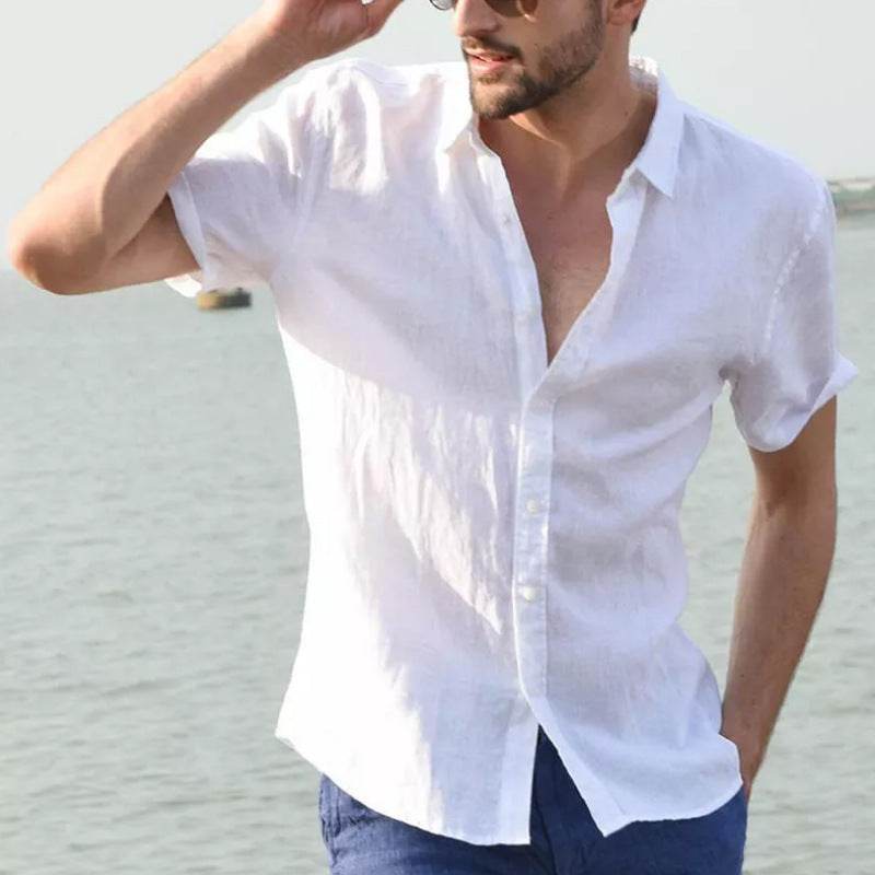 Summer Short-sleeved Shirt Casual Button Tops Men Clothing - Global Merch Markets