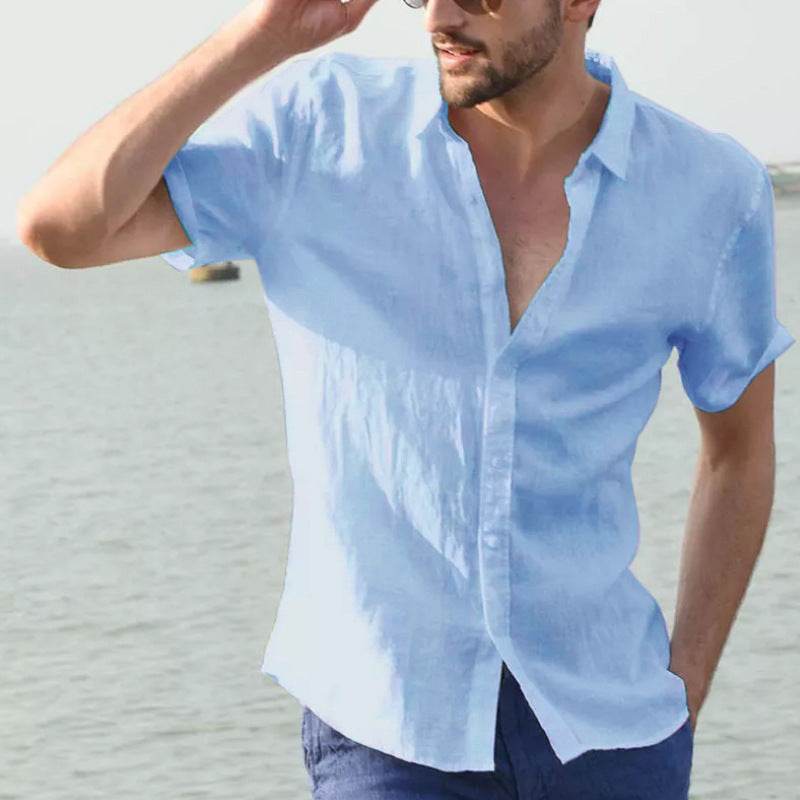 Summer Short-sleeved Shirt Casual Button Tops Men Clothing - Global Merch Markets