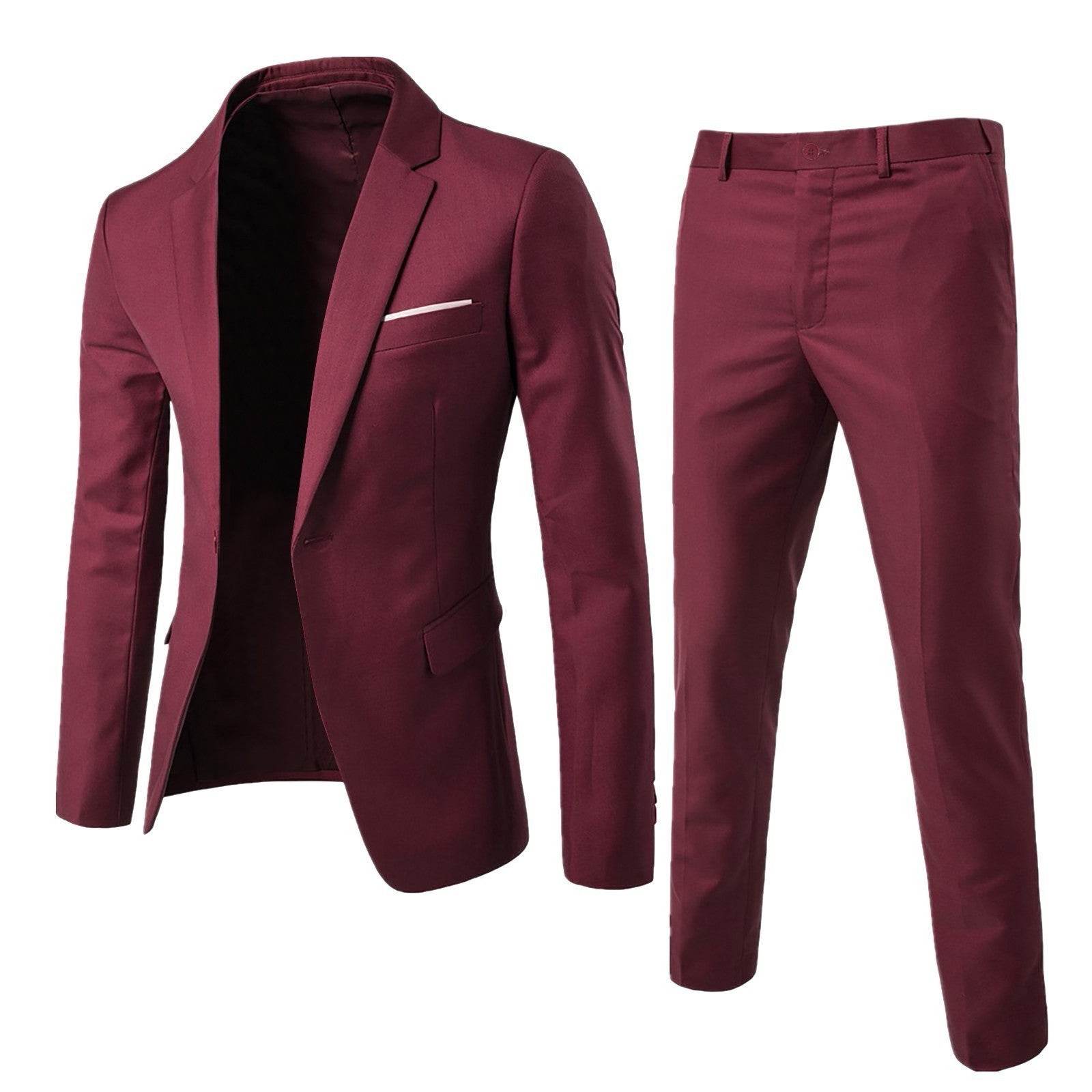 Men's two-piece suit business professional formal suit small suit Korean version groomsman groom's wedding dress - Global Merch Markets