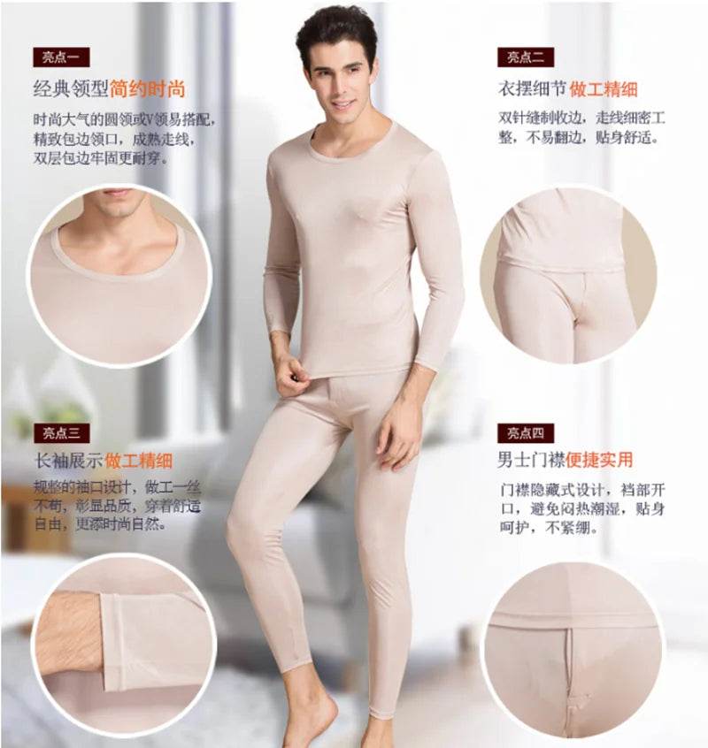 real silk under wear men thermal underwear thermo shirt men sexy clothes mens inner undershirt male clothing classic warm wears - Global Merch Markets