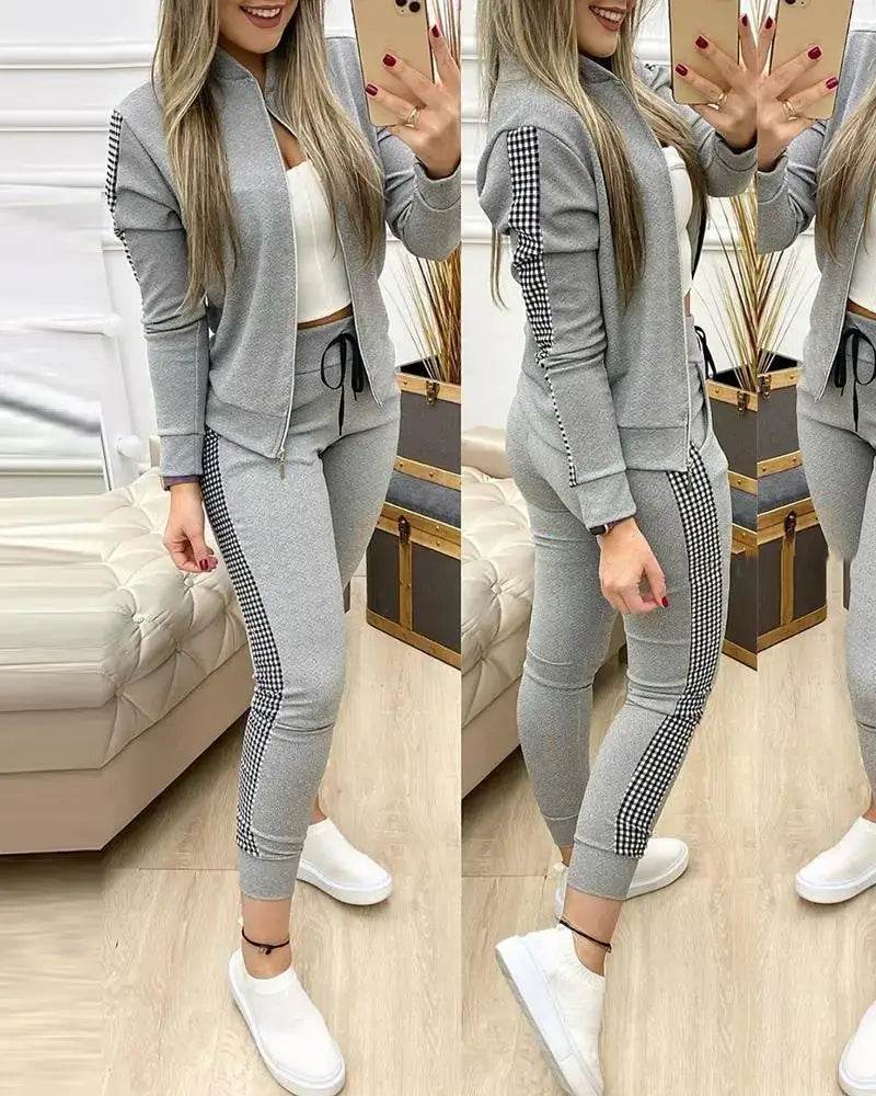Set Woman 2 Pieces Trouser Suits Zipper Jacket Pants Tracksuits Women Patchwork Sportwear Casual Female Jogging Suit 2025 Sets - Global Merch Markets