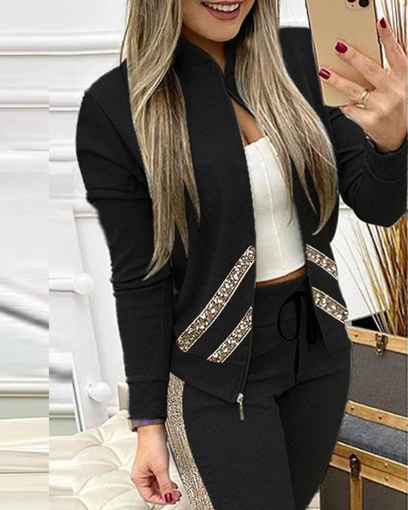 Set Woman 2 Pieces Trouser Suits Zipper Jacket Pants Tracksuits Women Patchwork Sportwear Casual Female Jogging Suit 2025 Sets - Global Merch Markets