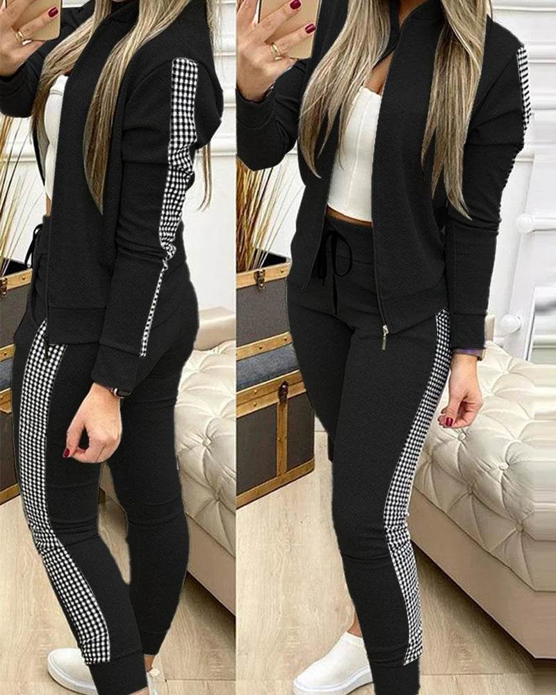 Set Woman 2 Pieces Trouser Suits Zipper Jacket Pants Tracksuits Women Patchwork Sportwear Casual Female Jogging Suit 2025 Sets - Global Merch Markets