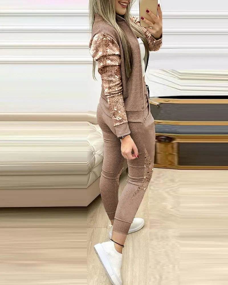 Set Woman 2 Pieces Trouser Suits Zipper Jacket Pants Tracksuits Women Patchwork Sportwear Casual Female Jogging Suit 2025 Sets - Global Merch Markets