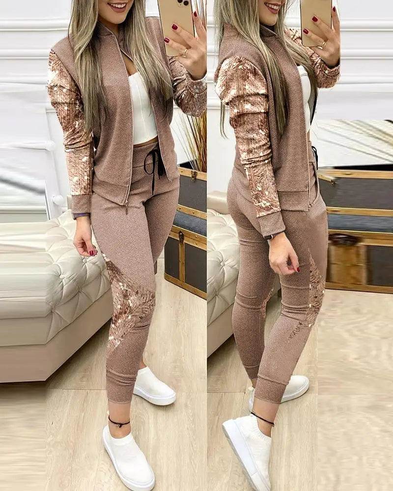 Set Woman 2 Pieces Trouser Suits Zipper Jacket Pants Tracksuits Women Patchwork Sportwear Casual Female Jogging Suit 2025 Sets - Global Merch Markets