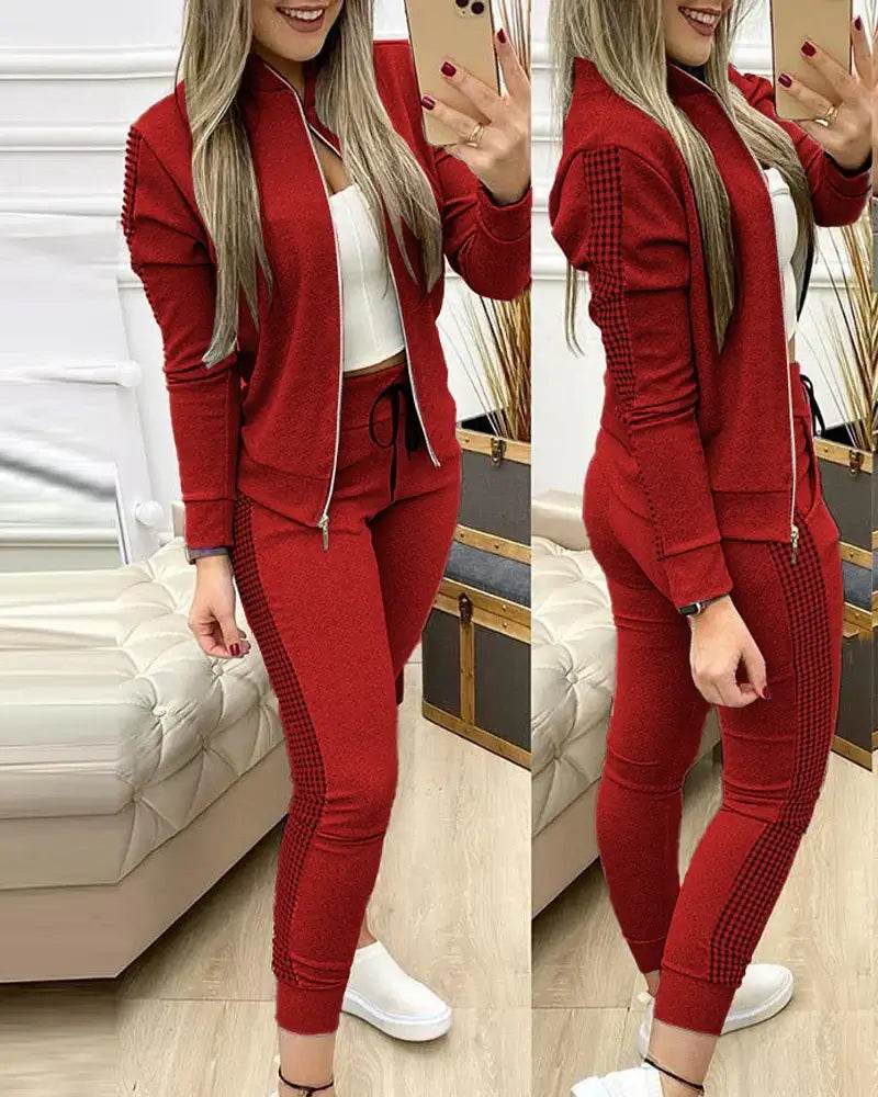 Set Woman 2 Pieces Trouser Suits Zipper Jacket Pants Tracksuits Women Patchwork Sportwear Casual Female Jogging Suit 2025 Sets - Global Merch Markets