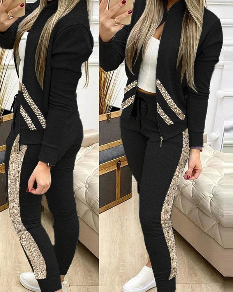 Set Woman 2 Pieces Trouser Suits Zipper Jacket Pants Tracksuits Women Patchwork Sportwear Casual Female Jogging Suit 2025 Sets - Global Merch Markets