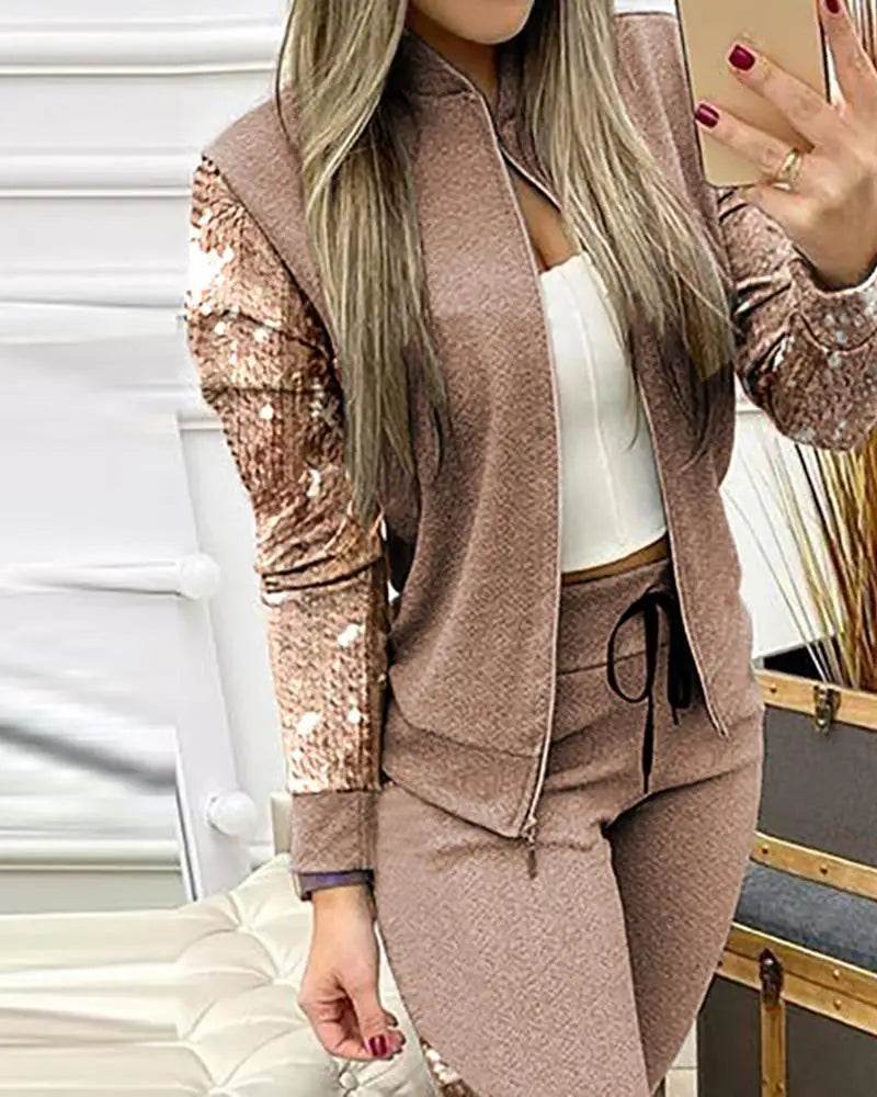 Set Woman 2 Pieces Trouser Suits Zipper Jacket Pants Tracksuits Women Patchwork Sportwear Casual Female Jogging Suit 2025 Sets - Global Merch Markets