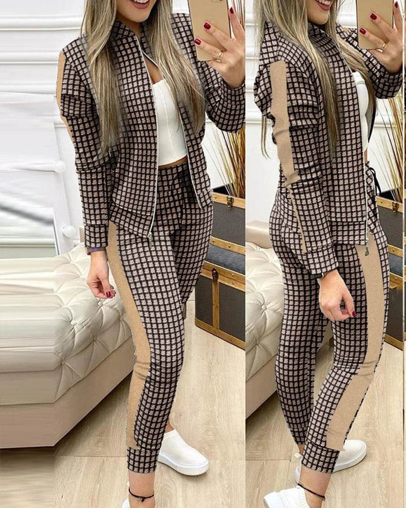 Set Woman 2 Pieces Trouser Suits Zipper Jacket Pants Tracksuits Women Patchwork Sportwear Casual Female Jogging Suit 2025 Sets - Global Merch Markets