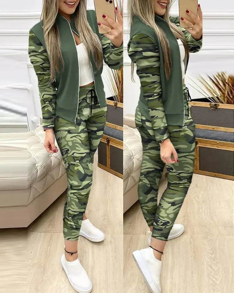 Set Woman 2 Pieces Trouser Suits Zipper Jacket Pants Tracksuits Women Patchwork Sportwear Casual Female Jogging Suit 2025 Sets - Global Merch Markets