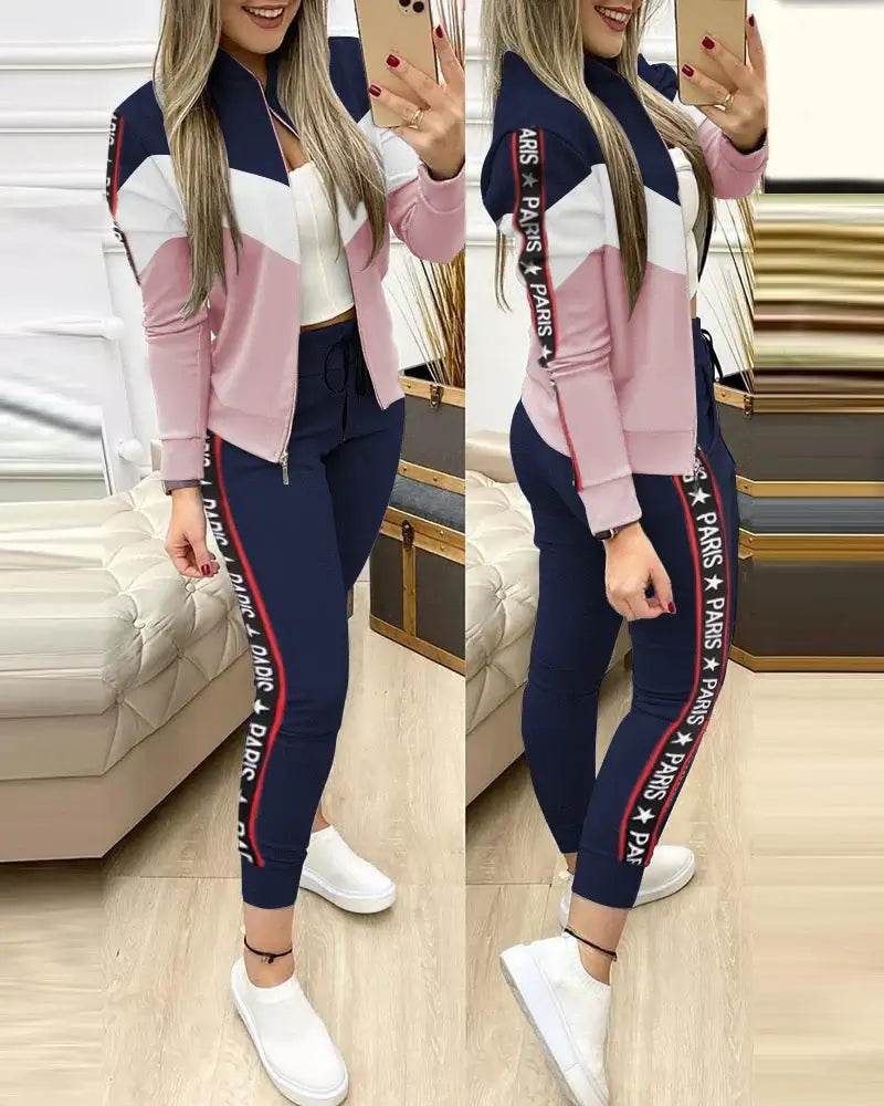 Set Woman 2 Pieces Trouser Suits Zipper Jacket Pants Tracksuits Women Patchwork Sportwear Casual Female Jogging Suit 2025 Sets - Global Merch Markets