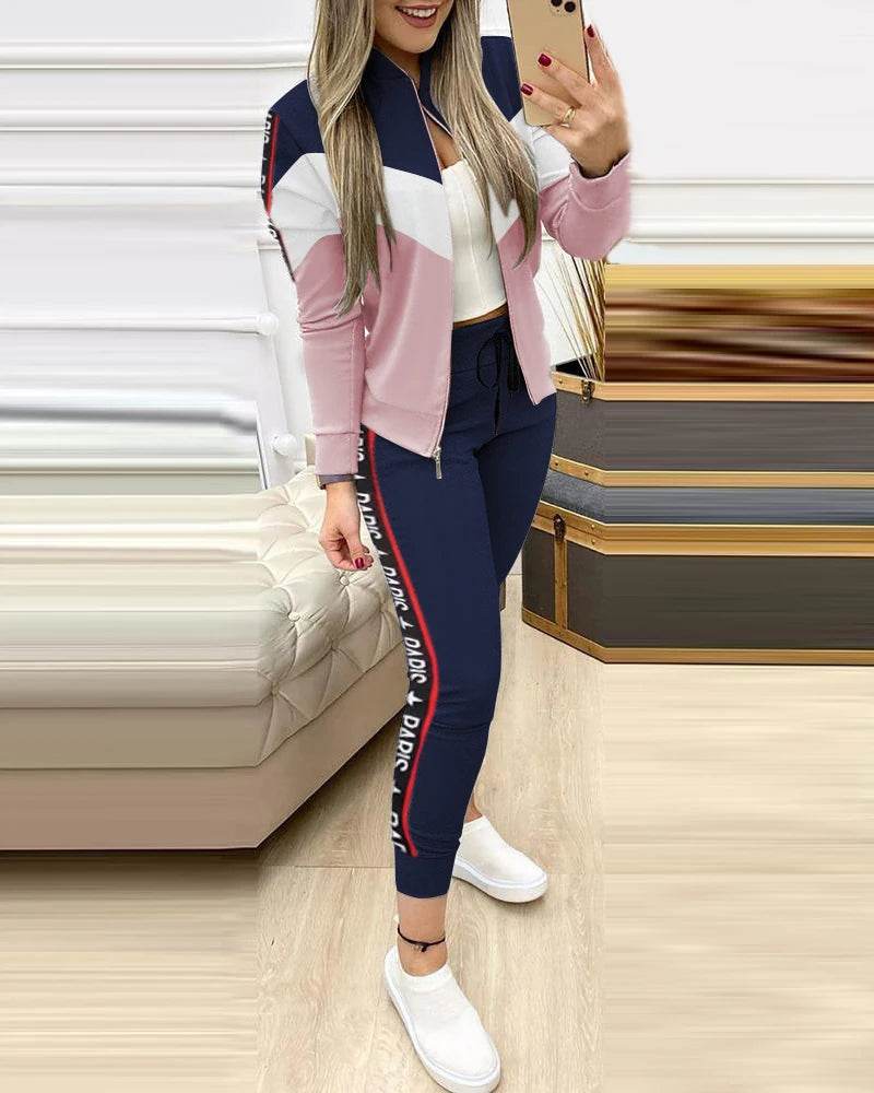 Set Woman 2 Pieces Trouser Suits Zipper Jacket Pants Tracksuits Women Patchwork Sportwear Casual Female Jogging Suit 2025 Sets - Global Merch Markets