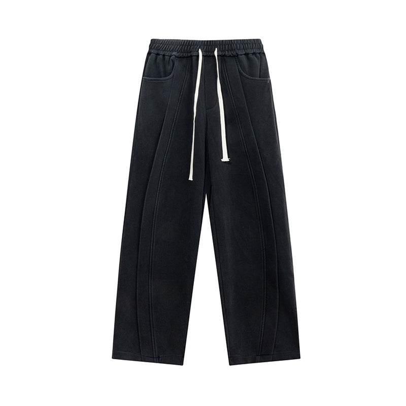 Elastic Waist Drawstring Pure Color Straight-leg Casual Pants for Women 2025 New Arrival Trendy Loose Lovers Wild Black Loose Pants - Global Merch Markets
