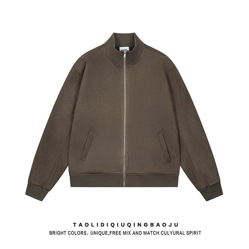 Basic Style Minimalist Pure Color Stand-up Collar Jacket Women 2025 New Arrival Trendy Loose Casual Couple Suede Outwear - Global Merch Markets