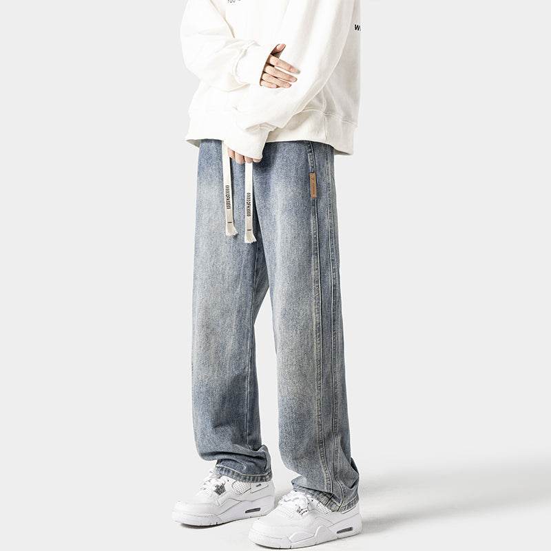 Trendy Distressed Loose Street Straight Long Pants Drawstring - Global Merch Markets
