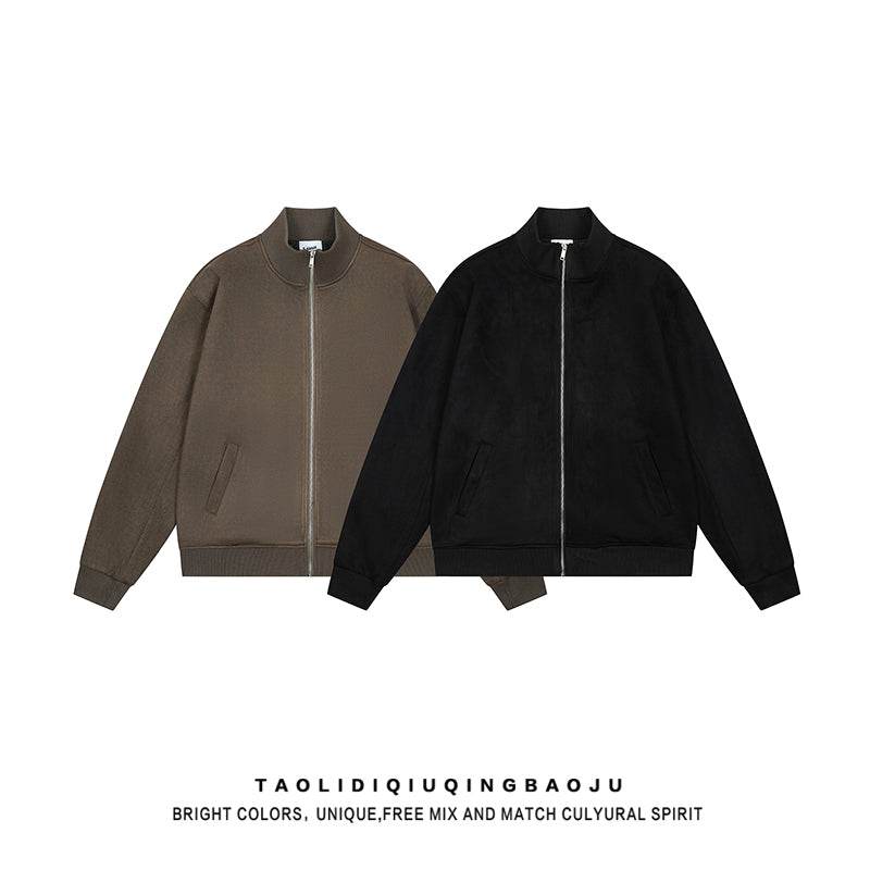 Basic Style Minimalist Pure Color Stand-up Collar Jacket Women 2025 New Arrival Trendy Loose Casual Couple Suede Outwear - Global Merch Markets