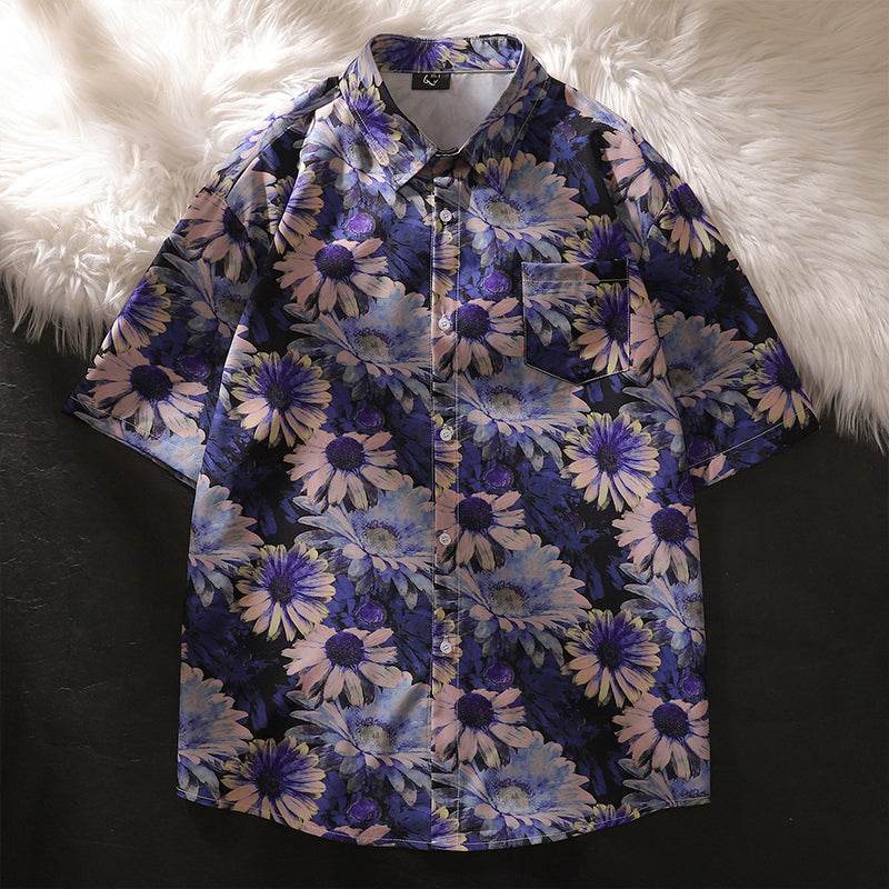American Retro Oil Painting Style Daisy Short-Sleeved Shirt 2025 New Arrival Women's Summer Fancy Loose Couple Shirt Tide - Global Merch Markets