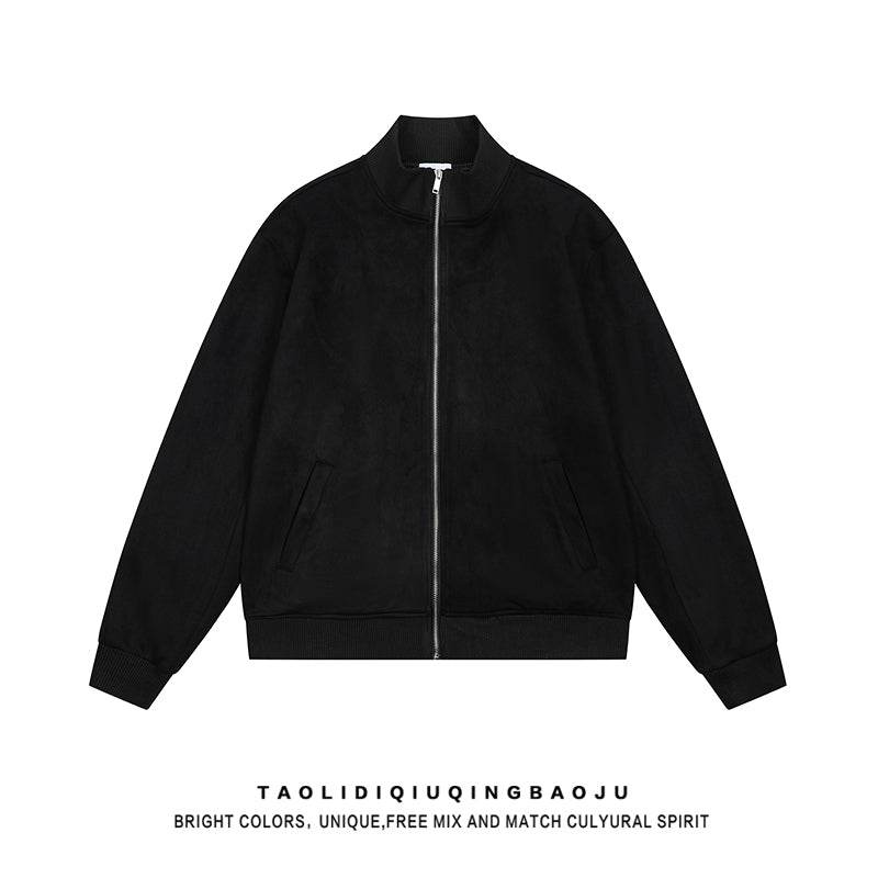 Basic Style Minimalist Pure Color Stand-up Collar Jacket Women 2025 New Arrival Trendy Loose Casual Couple Suede Outwear - Global Merch Markets