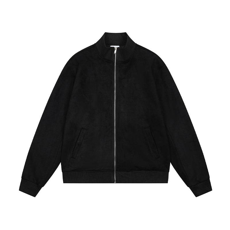 Basic Style Minimalist Pure Color Stand-up Collar Jacket Women 2025 New Arrival Trendy Loose Casual Couple Suede Outwear - Global Merch Markets