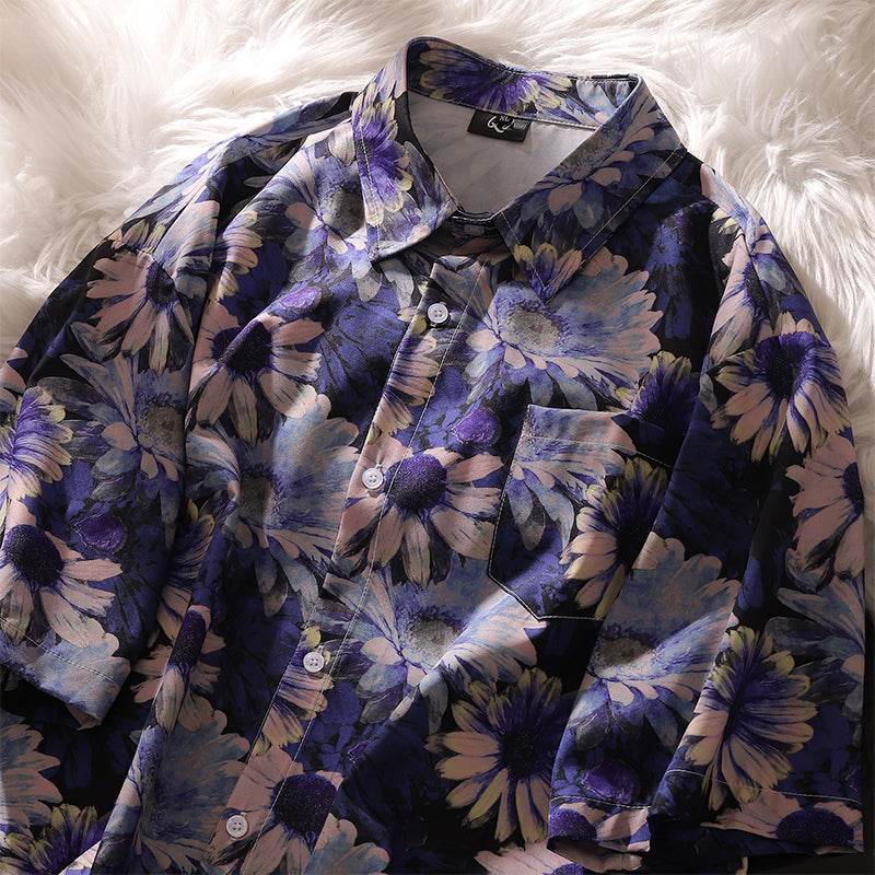 American Retro Oil Painting Style Daisy Short-Sleeved Shirt 2025 New Arrival Women's Summer Fancy Loose Couple Shirt Tide - Global Merch Markets