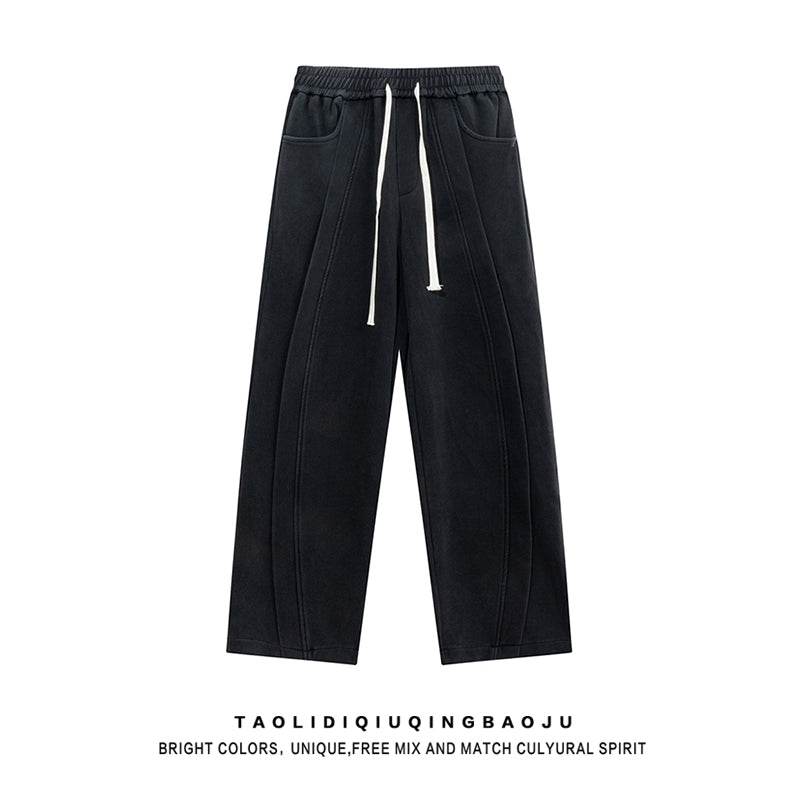 Elastic Waist Drawstring Pure Color Straight-leg Casual Pants for Women 2025 New Arrival Trendy Loose Lovers Wild Black Loose Pants - Global Merch Markets