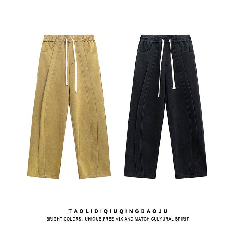 Elastic Waist Drawstring Pure Color Straight-leg Casual Pants for Women 2025 New Arrival Trendy Loose Lovers Wild Black Loose Pants - Global Merch Markets