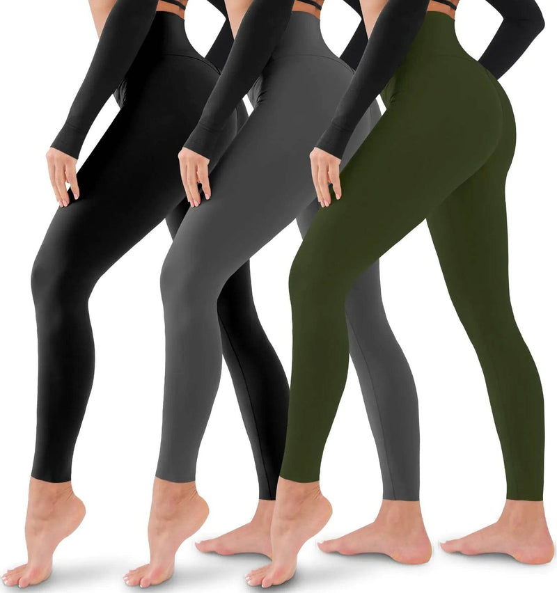 3 Pack Leggings for Women-No See-Through High Waisted Tummy Control Yoga Pants Workout Running Legging Assorted23 Large-X-Large - Global Merch Markets