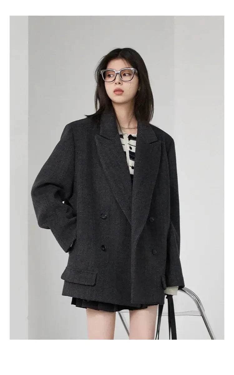 CHIC VEN Women Woolen Blazer Loose Vintage V Neck Female Jacket Suit Double Breasted Office Ladies Coat Spring Autumn 2025 - Global Merch Markets