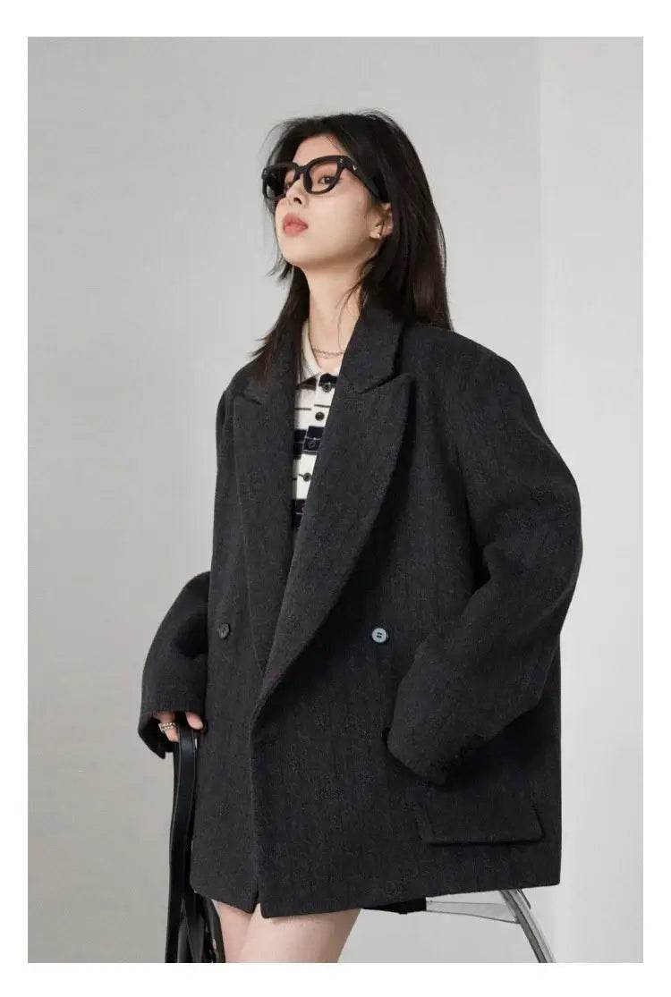 CHIC VEN Women Woolen Blazer Loose Vintage V Neck Female Jacket Suit Double Breasted Office Ladies Coat Spring Autumn 2025 - Global Merch Markets