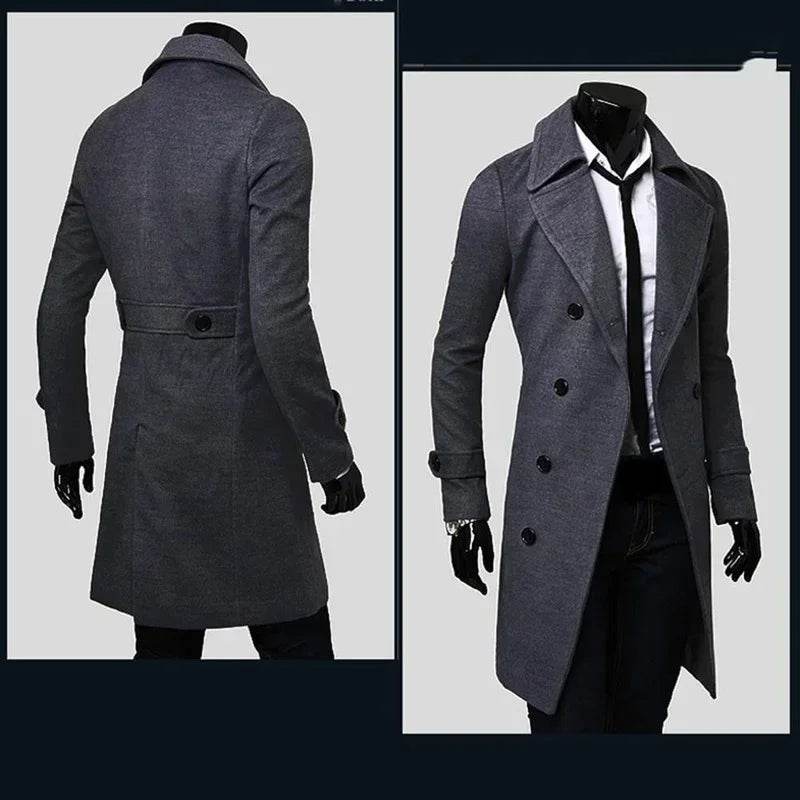 Mens Double BreastedMen's Double Breasted Trench CoatBehold, a garment of great warmth and style! This wool blend coat, crafted with care and skill, is the perfect addition to any gentlMens Double Breasted Trench Coat Wool Blend 2023 Autumn Winter Solid C