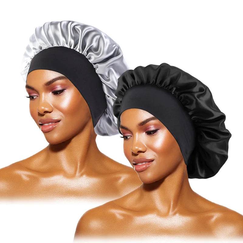 New Satin Sleeping Cap for Women Wide Elastic Band Shower Caps for Natural Long Curly Hair Bathroom Accessories - Global Merch Markets