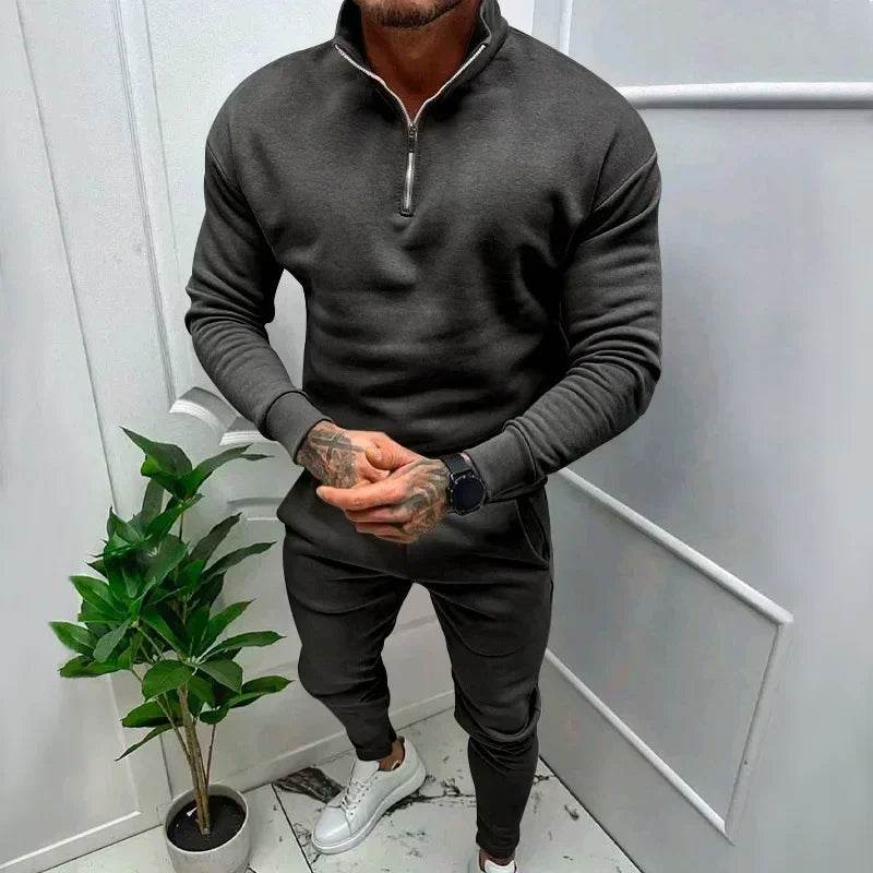 2025 Men's Warm Casual Soft Sets 2PCS Autumn Winter Solid Half Zip Loose Jumpers Sweatshirts and Pants Sets Male Sportswear Sets - Global Merch Markets
