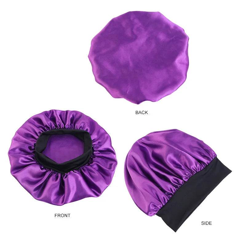 New Satin Sleeping Cap for Women Wide Elastic Band Shower Caps for Natural Long Curly Hair Bathroom Accessories - Global Merch Markets