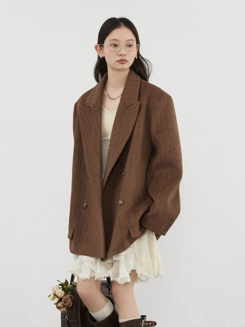 CHIC VEN Women Woolen Blazer Loose Vintage V Neck Female Jacket Suit Double Breasted Office Ladies Coat Spring Autumn 2025 - Global Merch Markets