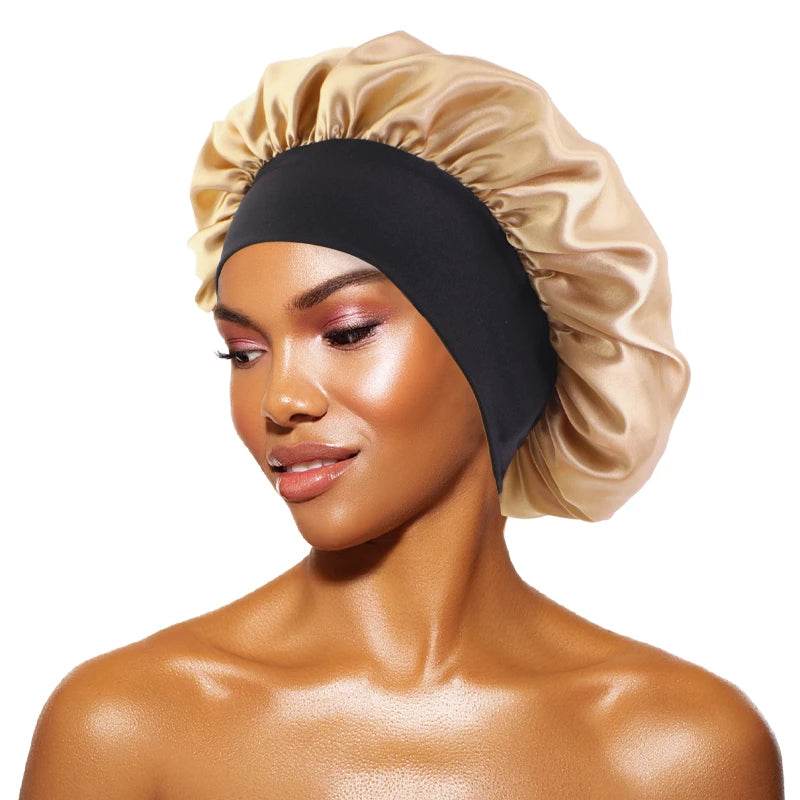 New Satin Sleeping Cap for Women Wide Elastic Band Shower Caps for Natural Long Curly Hair Bathroom Accessories - Global Merch Markets