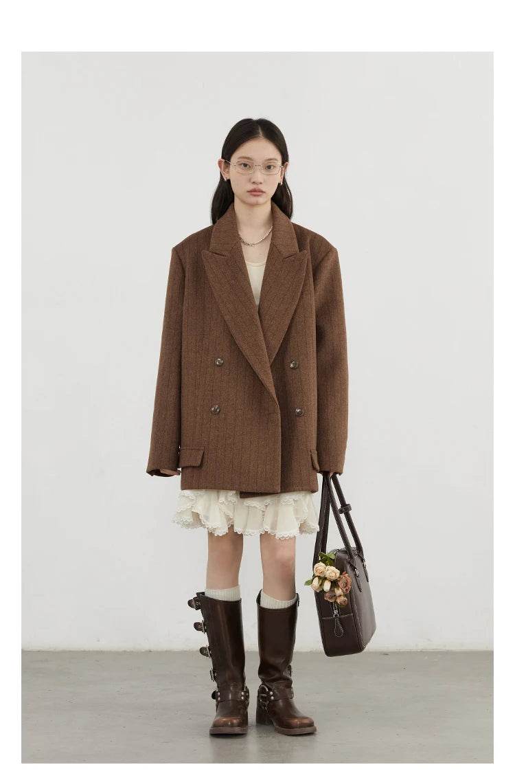 CHIC VEN Women Woolen Blazer Loose Vintage V Neck Female Jacket Suit Double Breasted Office Ladies Coat Spring Autumn 2025 - Global Merch Markets