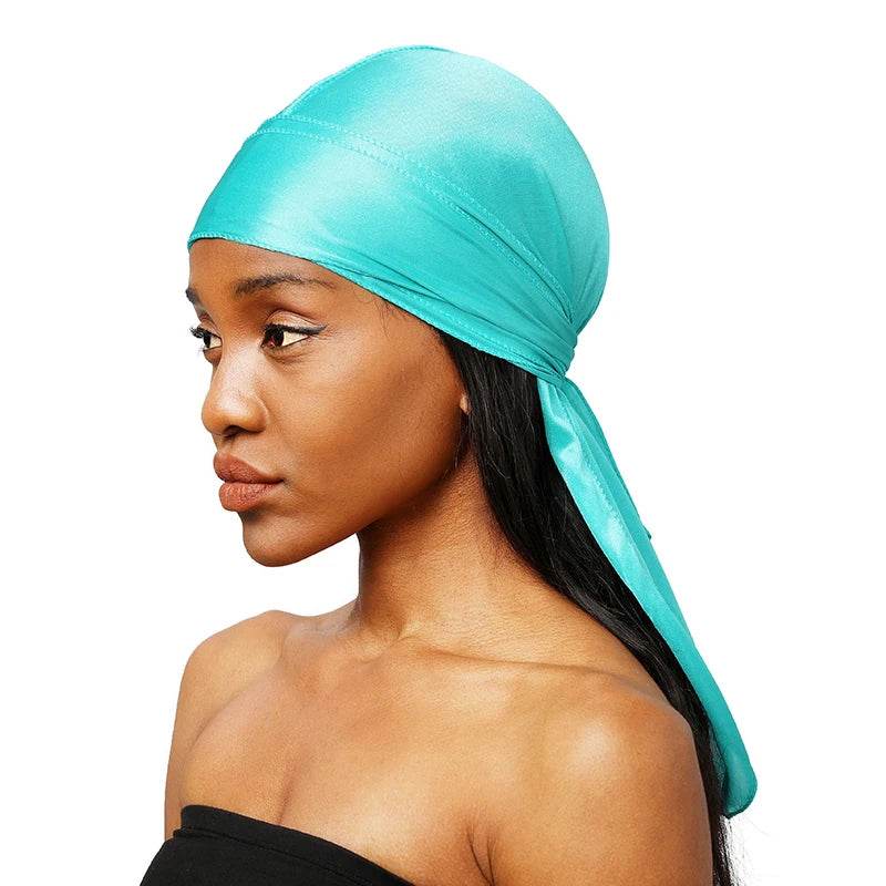 Unisex Silky Long Tail Durag Pirate Hat Turban Fashion Headwraps Cap Bandana Women Men Headwear Caps Hijab Hair Accessories ﻿ - Global Merch Markets