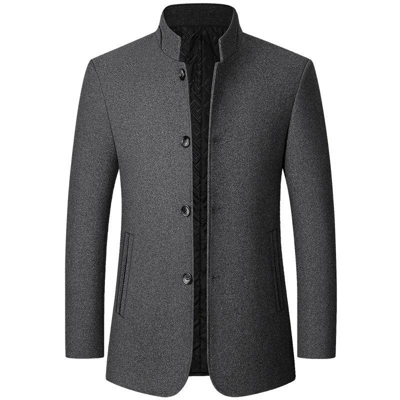 Wool Blend Coat Men Winter Fashion Men's Wild Overcoat Male Thicken Keep Warm Jackets Trench Outerwear Wool Coat Stand Collar - Global Merch Markets