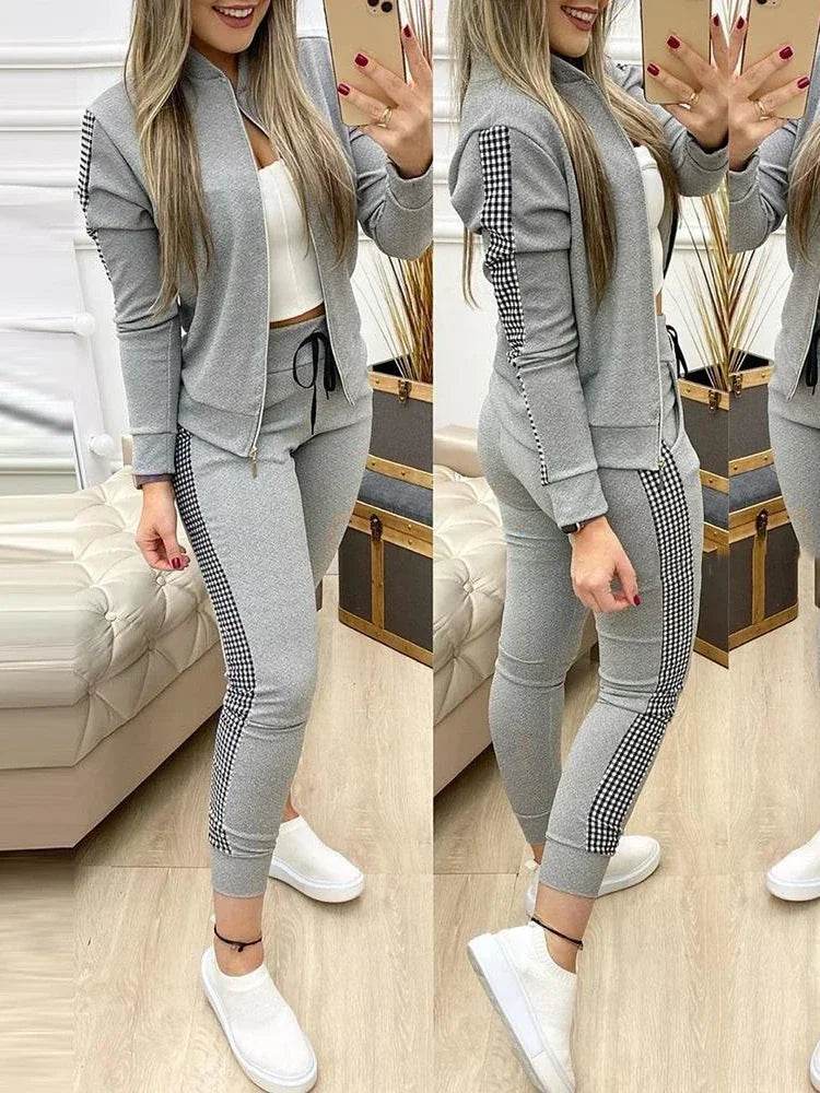 Set Woman 2 Pieces Trouser Suits Zipper Jacket Pants Tracksuits Women Patchwork Sportwear Casual Female Jogging Suit 2025 Sets - Global Merch Markets