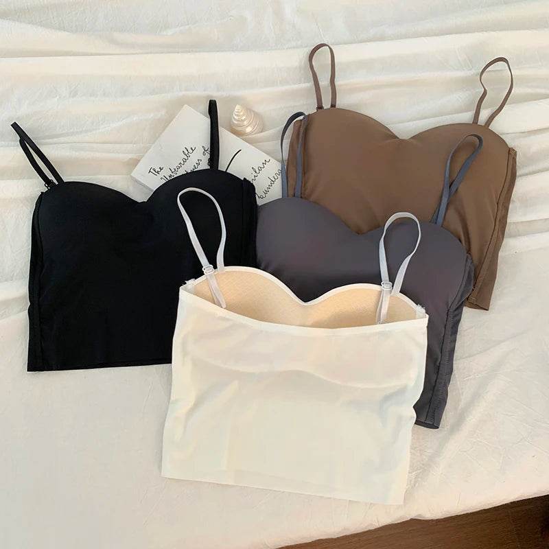 ITOOLIN Fashion Backless Tank Tops Cute Crop Tops For Women Slim Elastic Camisole Ice Silk Women Spaghetti Camis With Bra Pad - Global Merch Markets
