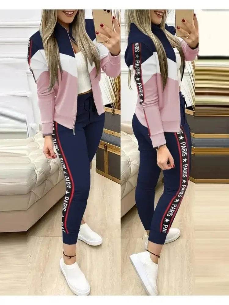 Set Woman 2 Pieces Trouser Suits Zipper Jacket Pants Tracksuits Women Patchwork Sportwear Casual Female Jogging Suit 2025 Sets - Global Merch Markets