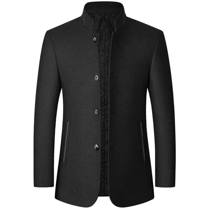 Wool Blend Coat Men Winter Fashion Men's Wild Overcoat Male Thicken Keep Warm Jackets Trench Outerwear Wool Coat Stand Collar - Global Merch Markets