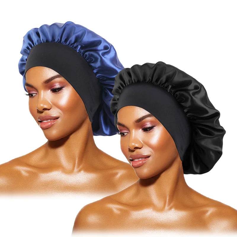 New Satin Sleeping Cap for Women Wide Elastic Band Shower Caps for Natural Long Curly Hair Bathroom Accessories - Global Merch Markets