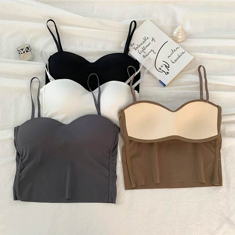 ITOOLIN Fashion Backless Tank Tops Cute Crop Tops For Women Slim Elastic Camisole Ice Silk Women Spaghetti Camis With Bra Pad - Global Merch Markets