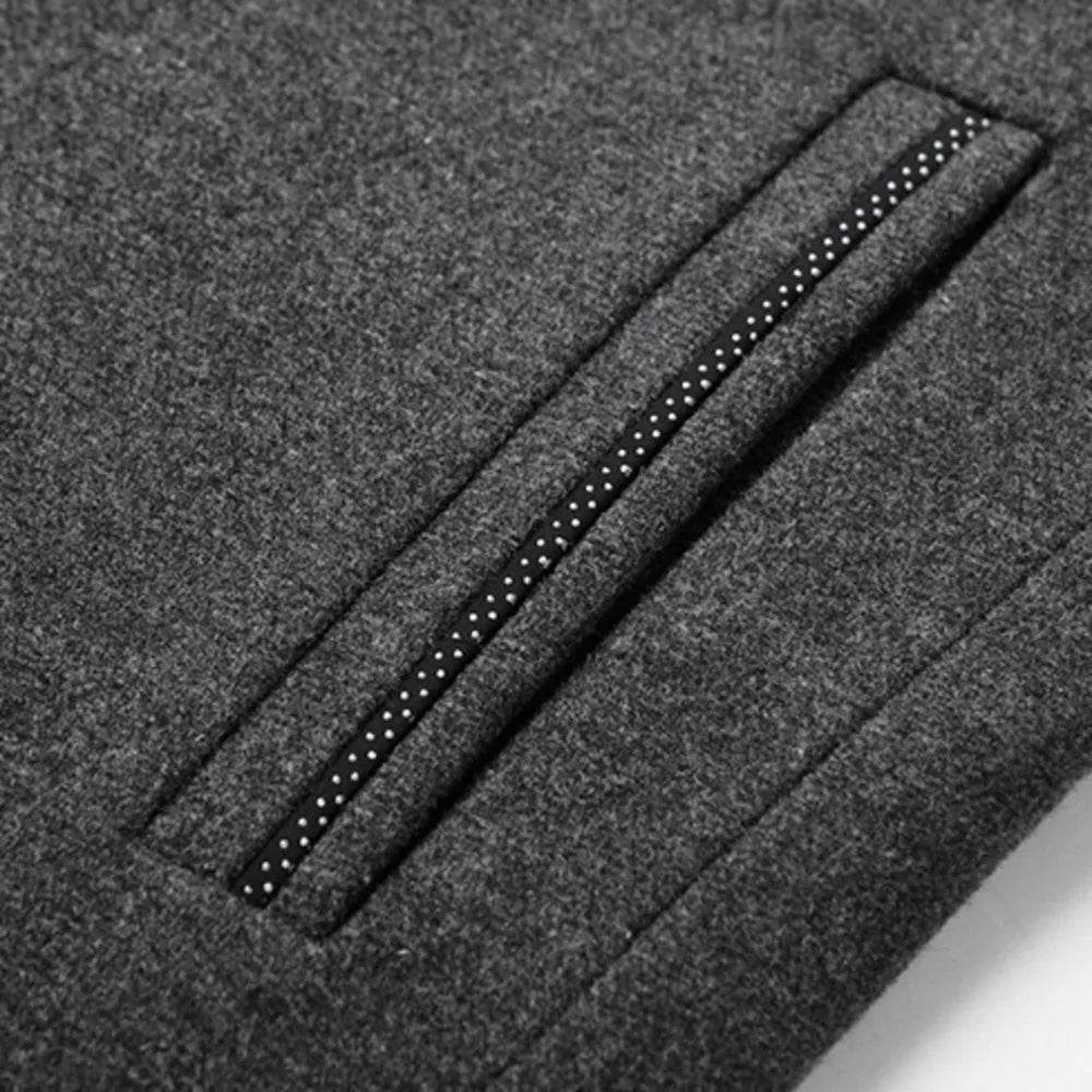 Wool Blend Coat Men Winter Fashion Men's Wild Overcoat Male Thicken Keep Warm Jackets Trench Outerwear Wool Coat Stand Collar - Global Merch Markets