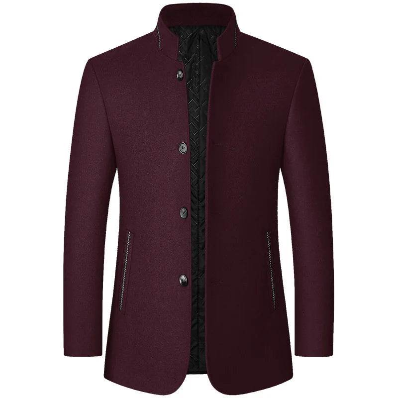 Wool Blend Coat Men Winter Fashion Men's Wild Overcoat Male Thicken Keep Warm Jackets Trench Outerwear Wool Coat Stand Collar - Global Merch Markets