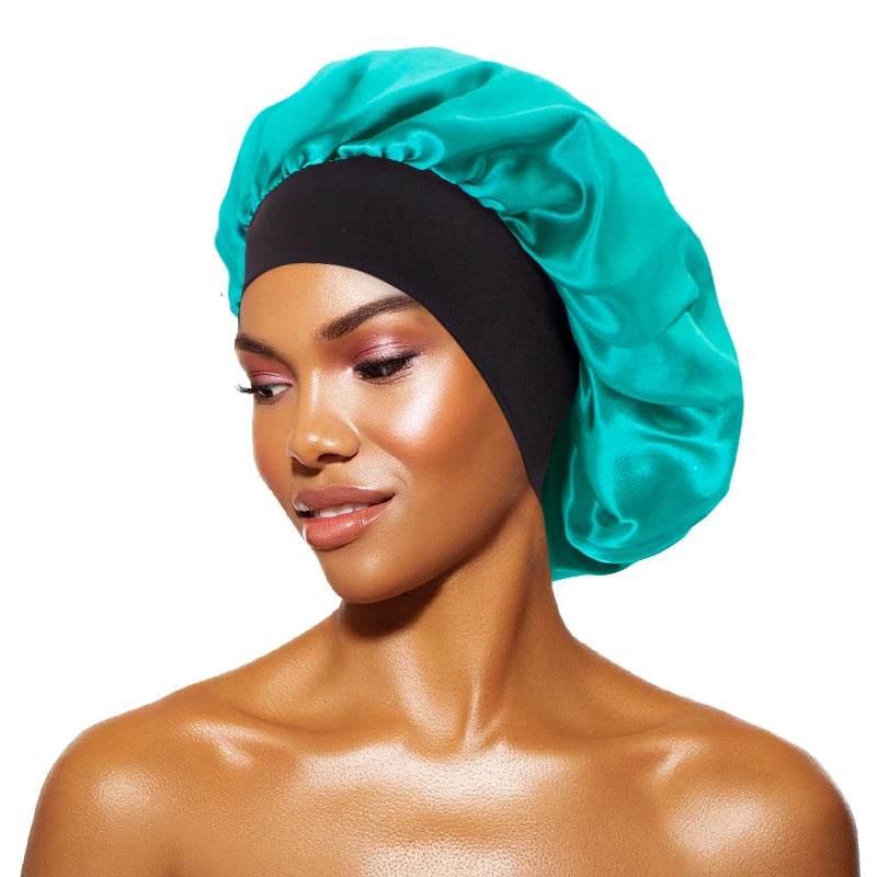 New Satin Sleeping Cap for Women Wide Elastic Band Shower Caps for Natural Long Curly Hair Bathroom Accessories - Global Merch Markets